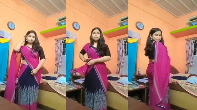 Cute Saree Babe – Shy Blouse Remove Boobs MMS