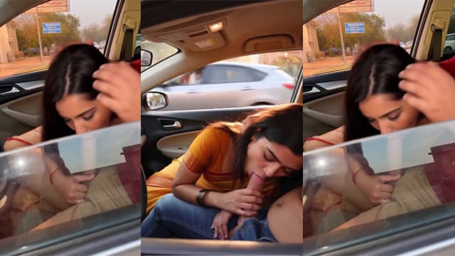Indian Girl Giving Sloppy Blowjob In Car With BF